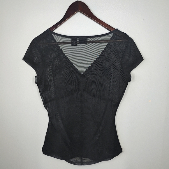 INC Y2K Sheer Mesh Lace Top Womens Medium Black Whimsigoth Witchy Embroidered - Picture 4 of 9